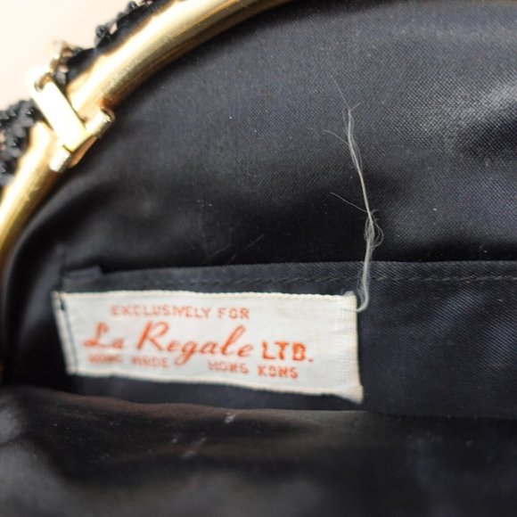 VINTAGE Black Beaded Clutch Formal Evening Purse Allover Gatsby Retro LA REGALE - Picture 8 of 10